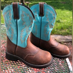 Women’s short turquoise boot. Made in China. Never worn.